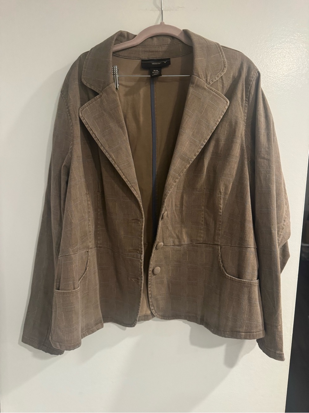 Vintage y2k Venezia Brown Plaid Collared Jacket Women's Size 18/20 Plus Size